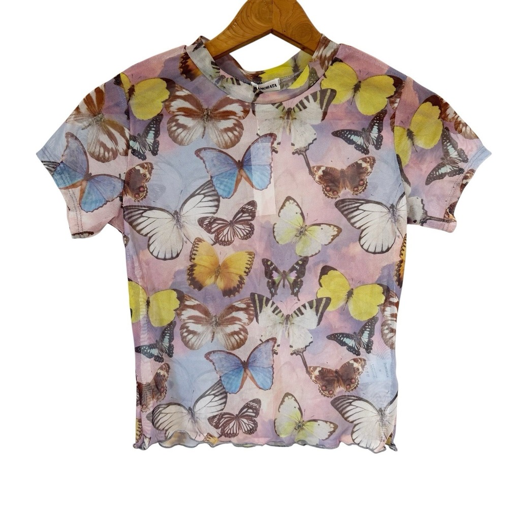 INAMORATA butterfly mesh Baby Tee Women Medium